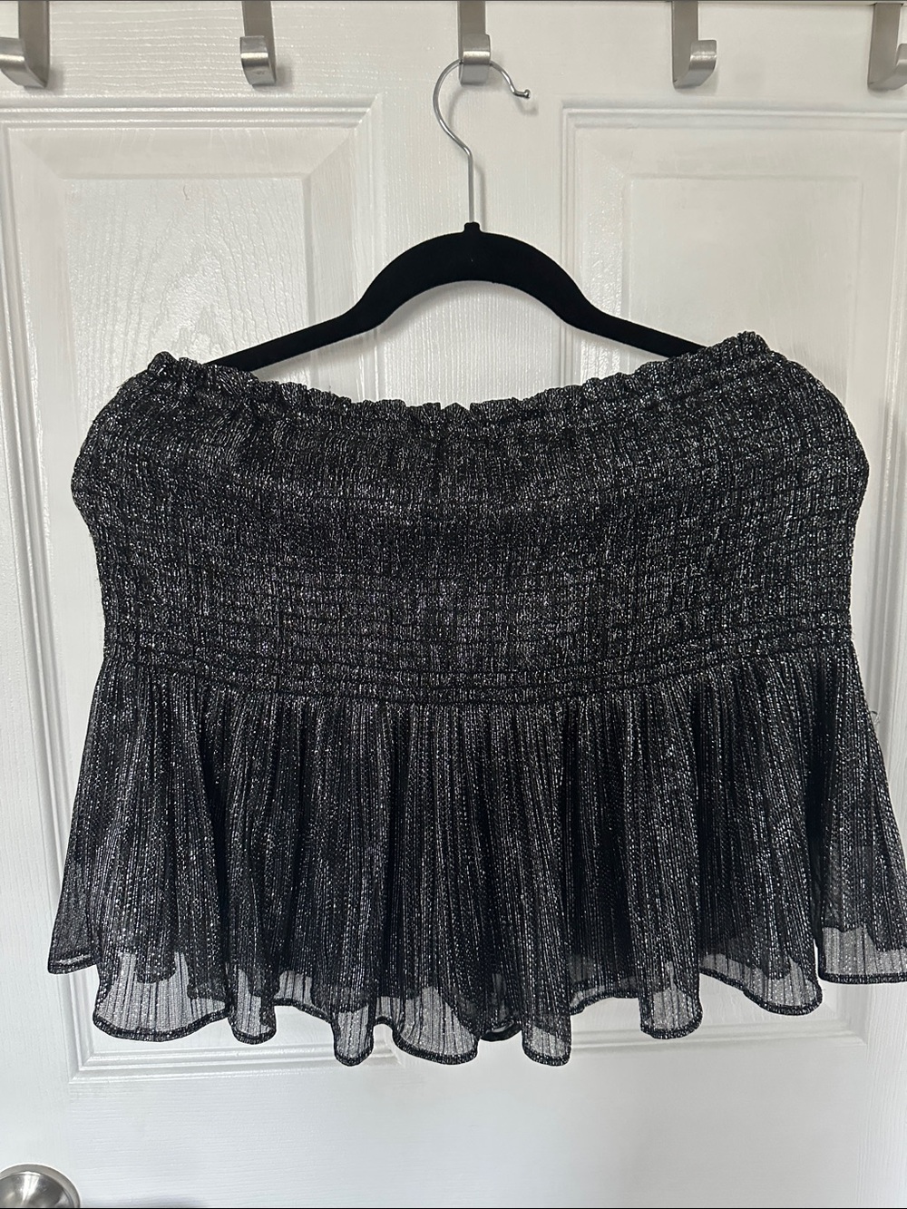Zara Black Metallic Smocked Ruffle Mini Skirt